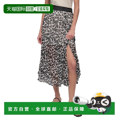 自营DKNY Asymmetrical Print Chiffon Midi Skirt - white 美国