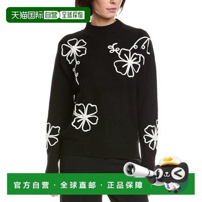 自营T Tahari Floral Embroidered Sweater - black 美国奥莱直发
