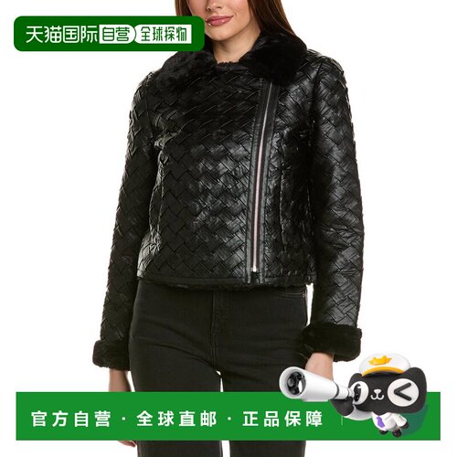 自营 Adrienne Landau 篮织飞行员夹克 - 黑色 皮草 直发美国奥莱