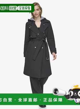 自营Andrew Marc女式Evesham混合媒介隔热风衣-黑色 美国奥莱直发