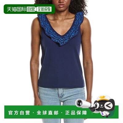 自营Johnny Was Mixed Media Flutter Tank - navy 美国奥莱直发