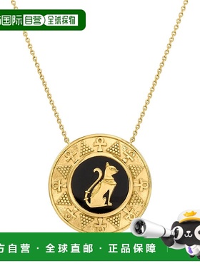 自营 Ross-Simons 黑色缟玛瑙猫奖章吊坠项链 18 克拉金 - 18 英