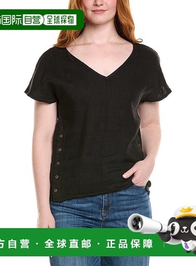 自营 XCVI Rian亚麻上衣-黑色 美国奥莱直发新款短袖