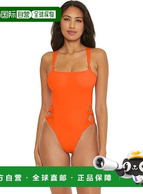 自营 Becca Baja Mar女式橙色侧弓连体泳衣JDM1422-橙色 美国奥莱