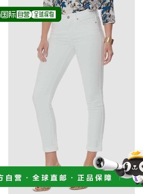 自营NYDJ Sheri Jeans Women's Optic White Denim Cuffed Hem Sk