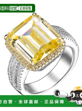 自营 GENEVIVE 纯银黄色 Asscher 立方氧化锆三重密钉戒指 - 黄色