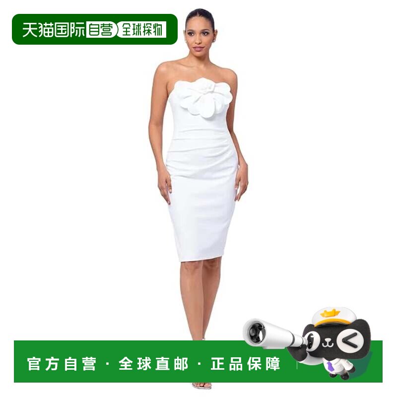 自营Betsy & Adam潜水连衣裙女士白色绉纱花露肩FROG342-白色 美
