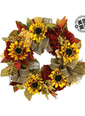 自营creative displays带向日葵和绣球花的秋季花环 - 黄色、橙色