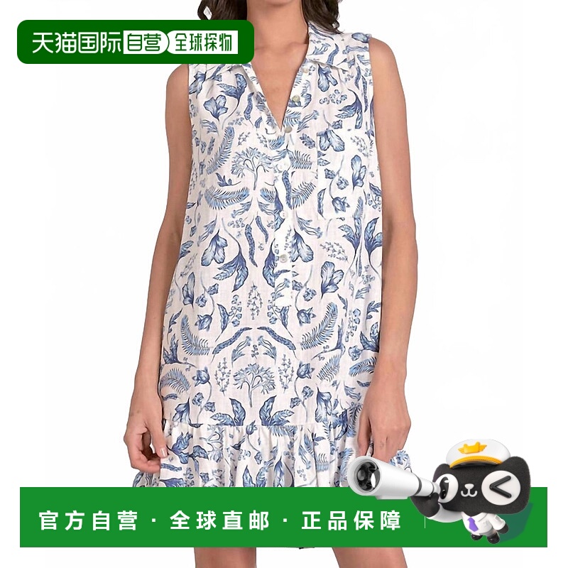 自营elanSleeveless Botanical Print Collar Mini Dress In Blue