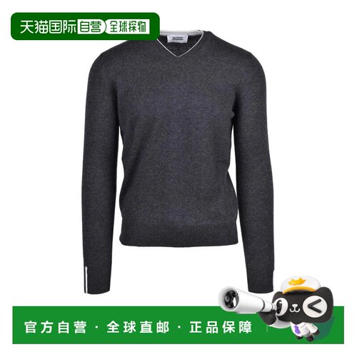 自营alpha studioV领罗纹羊毛毛衣-黑色 美国奥莱直发