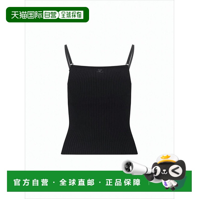 自营courreges罗纹无袖上衣,带可调节肩带,修身剪裁-白色 美国