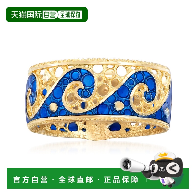 自营 Ross-Simons 意大利 14kt 黄金波浪戒指配蓝色珐琅 - 黄色