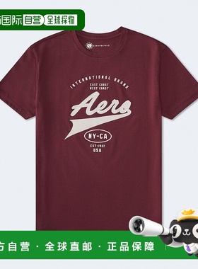 自营Aeropostale Script标志图案T恤-深红色607 美国奥莱直发