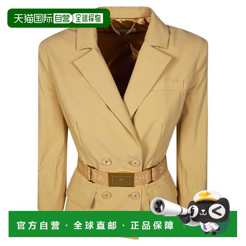 自营elisabetta franchi合身剪裁的束带结构西装外套-棕色 美国奥
