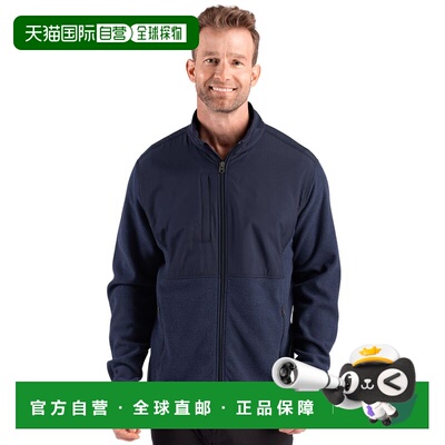 自营Cutter & Buck Hunts Point回收羊毛混合全拉链夹克-海军蓝