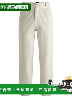 自营boss白色弹力棉天鹅绒宽松长裤 美国奥莱直发休闲裤