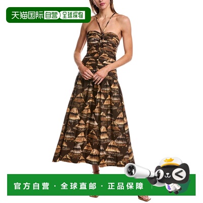 自营FARM Rio Ruched长裙-棕色 美国奥莱直发连衣裙吊带