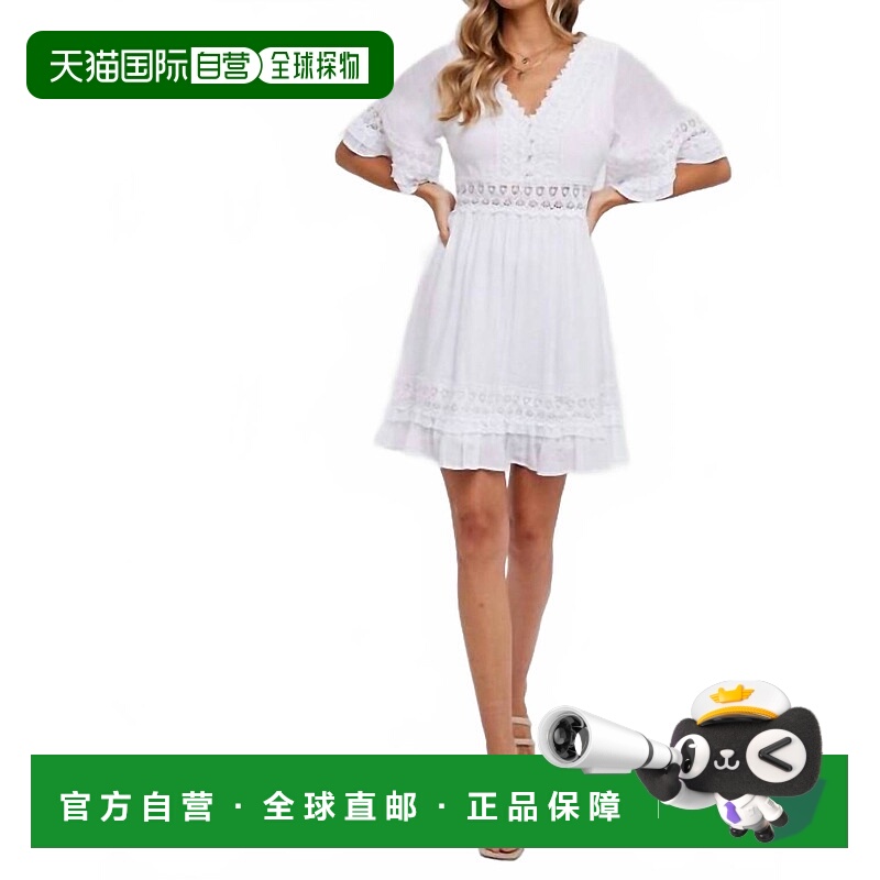 自营bluivyWomen's Camille V Neck Lace Dress In White - white
