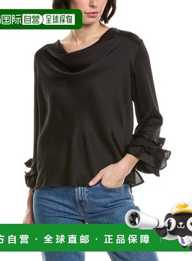 自营Vince Camuto Cowl Neck Tiered Ruffle Sleeve Top - black