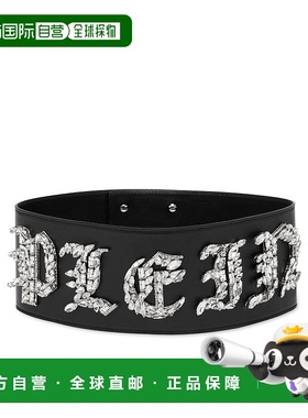 自营philipp pleinLeather Belt Gothic Plein - black 美国奥莱