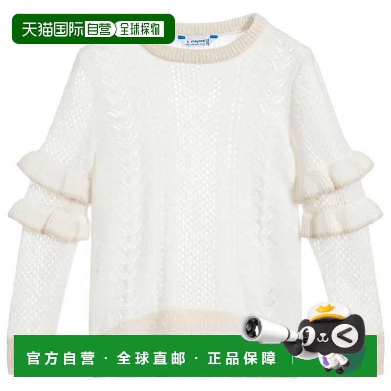 自营mayoral女孩的荷叶袖亮片毛衣，自然-自然 美国奥莱直发