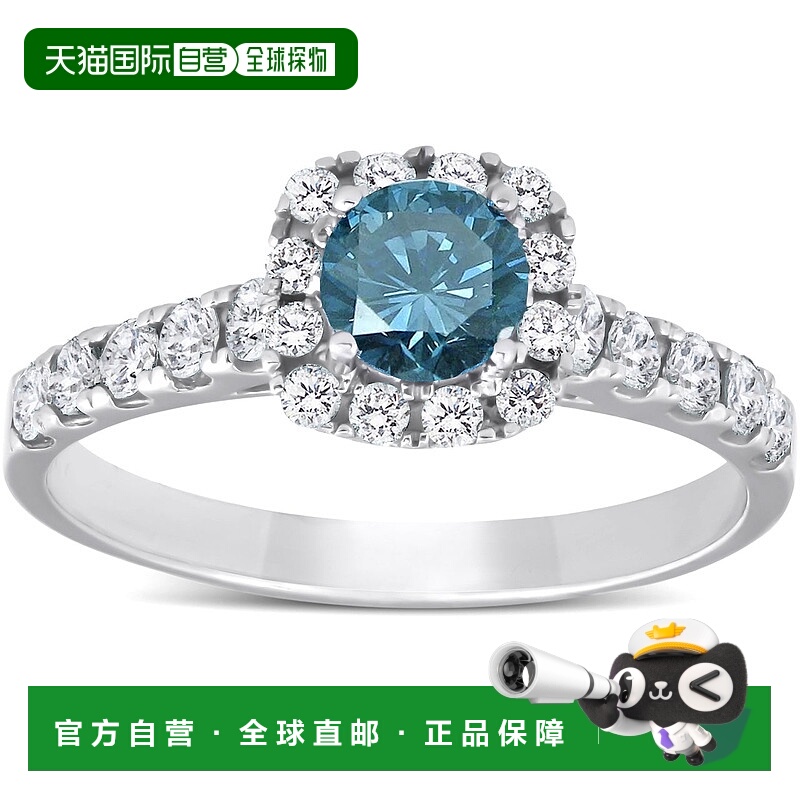 自营 pompeii31 克拉蓝色钻石垫形光环订婚戒指 14k 白金 - 14k