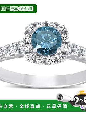 自营 pompeii31 克拉蓝色钻石垫形光环订婚戒指 14k 白金 - 14k