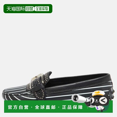 自营Tod's Black/white Striped Leather Embellished Slip On Lo