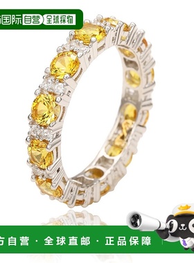 自营 Suzy Levian 纯银圆形切割黄色蓝宝石和钻石口音永恒戒指 -