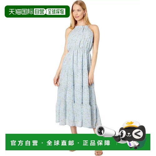 自营En Saison Sullivan连衣裙女式蓝色花朵褶边分层A线JDM482-蓝