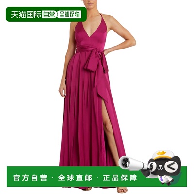 自营Mac Duggal Charmeuse Halter Strap Soft Tie Waist Gown -