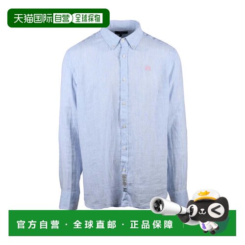 自营la martinaWhite Light Blue Linen Striped Shirt - blue 美
