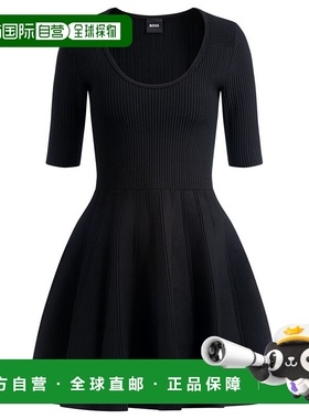 自营 bossKnitted dress in ottoman-structured stretch fabric