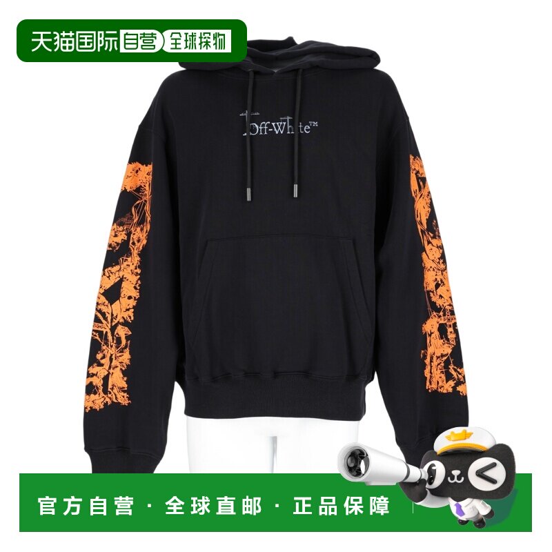 自营off-white黑色棉质图案宽松连帽衫-黑色 美国奥莱直发图片