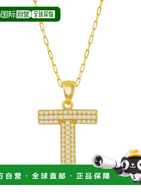 自营 simona纯银 Micro Pave CZ \'J\' 块首字母带回形针链 - 镀