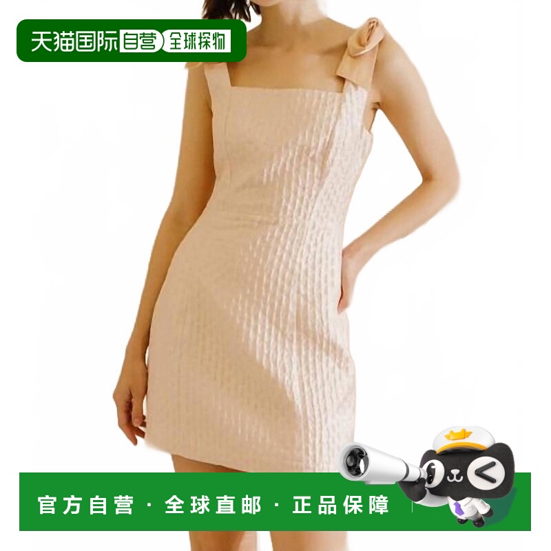 自营storiaFloral Embroidered Bow Straps Mini Dress In Peach