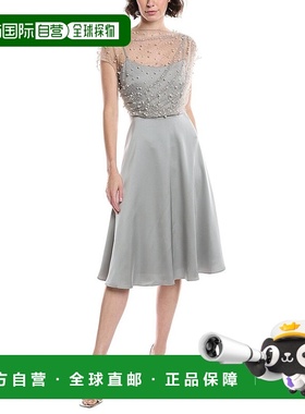 自营 Theia Lori闪亮缎面连衣裙-灰色 美国奥莱直发服饰