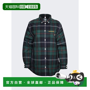 自营 burberry刺绣徽标格纹羊毛外套 深翠绿色 - 绿色 美国奥莱直