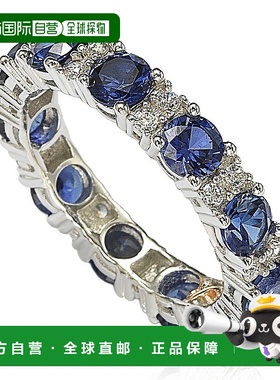 自营 Suzy Levian 纯银圆形切割蓝宝石和钻石口音永恒戒指 - 蓝色