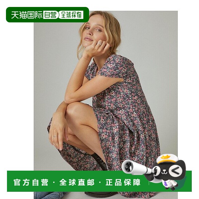 自营Lucky Brand Women's Short Sleeve Babydoll Dress black 美