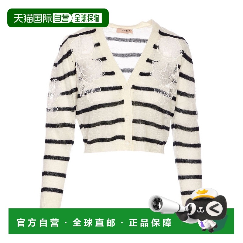 自营twin-setV-Neck Sweater With Floral-Lace Embellishment -