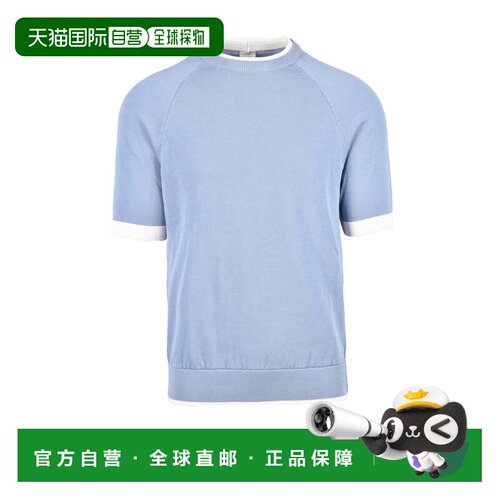 自营eleventyLight Blue Men Cotton Crew Neck Top - blue 美国