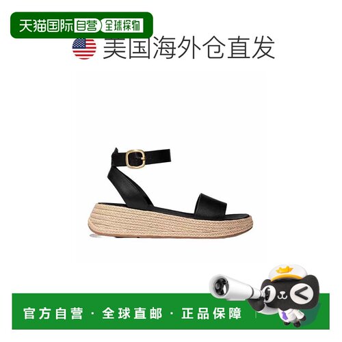 自营Fitflop女士f-mode帆布皮革平底鞋-黑色 美国奥莱直发凉鞋