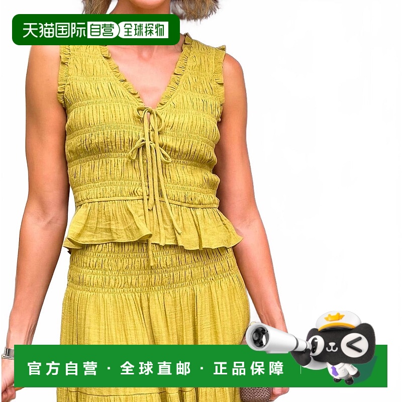 自营lucy paris印花前襟系带衬衫，采用Chartruse风格 美国奥莱直
