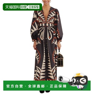 自营FARM Rio Coconut Grove Black V Neckline Puffed Sleeve Ma