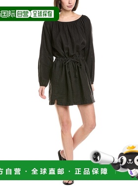 自营 James Perse 褶皱亚麻迷你连衣裙 - 黑色 美国奥莱直发