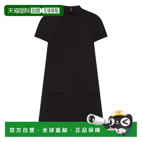 自营courregesFunnel Neck Black Mini Dress - black 美国奥莱直