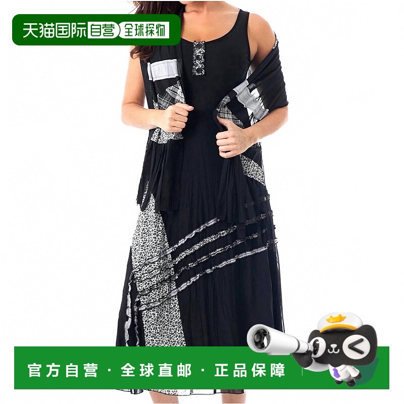 自营angel纽扣图案黑色/白色带围巾长裙-黑色/白色 美国奥莱直发