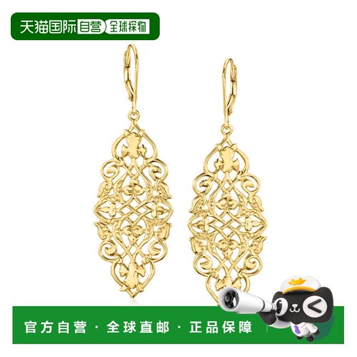 自营Ross-Simons 18kt Gold Over Sterling Filigree Drop Earrin