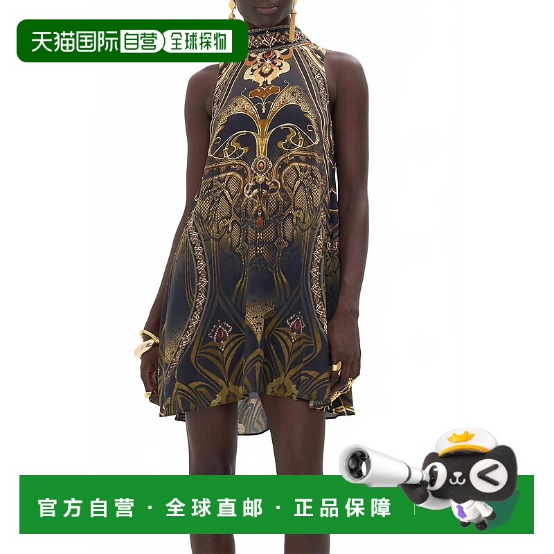 自营camillaBack Neck Tie Short Dress In Nouveau Noir - nouve